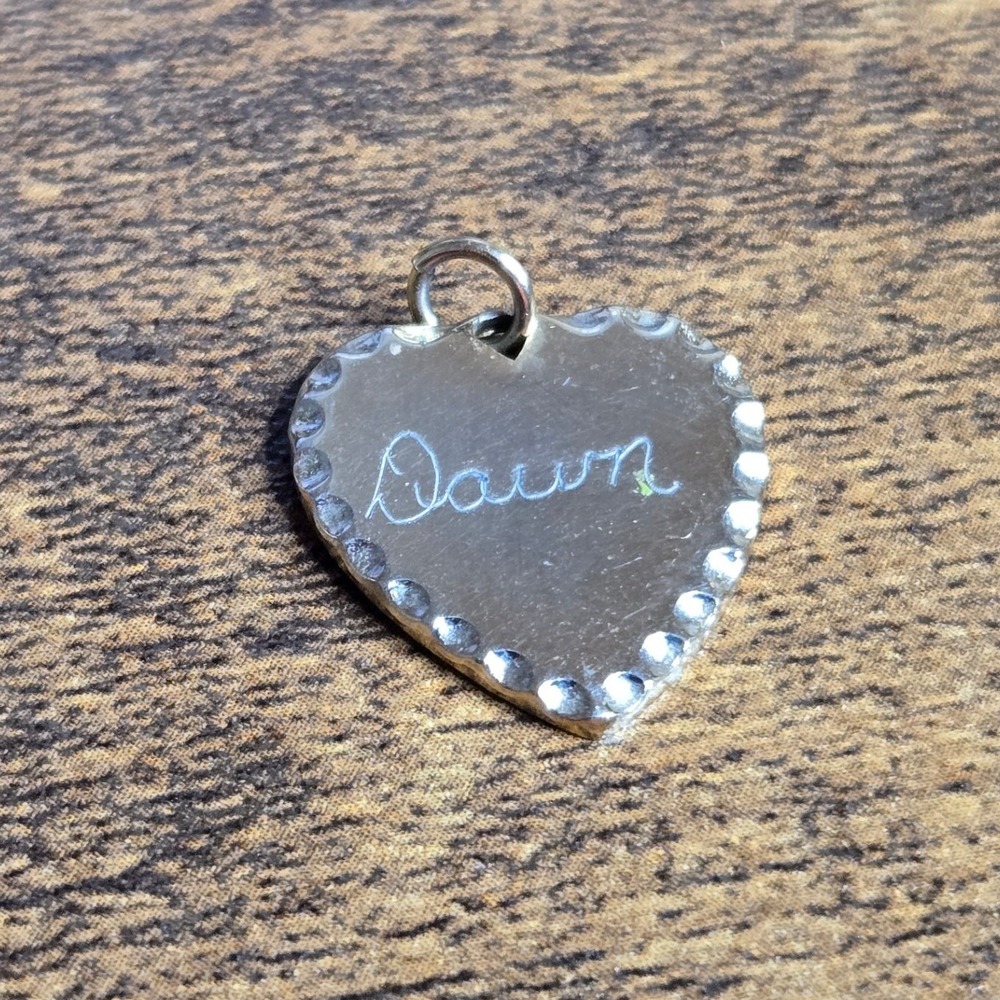 Heart Pendant Charm Hand Dremmeled Engraved Dawn Scalloped Edge Y2K Nostalgic